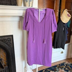 Vibrant Purple V-Neck Dress with Tassels